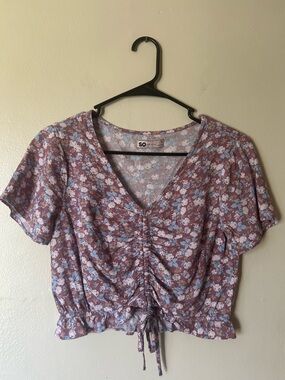 Cottagecore M Cropped V-Neck Dainty Whimsy Fairy Garden Girl Boho Artsy